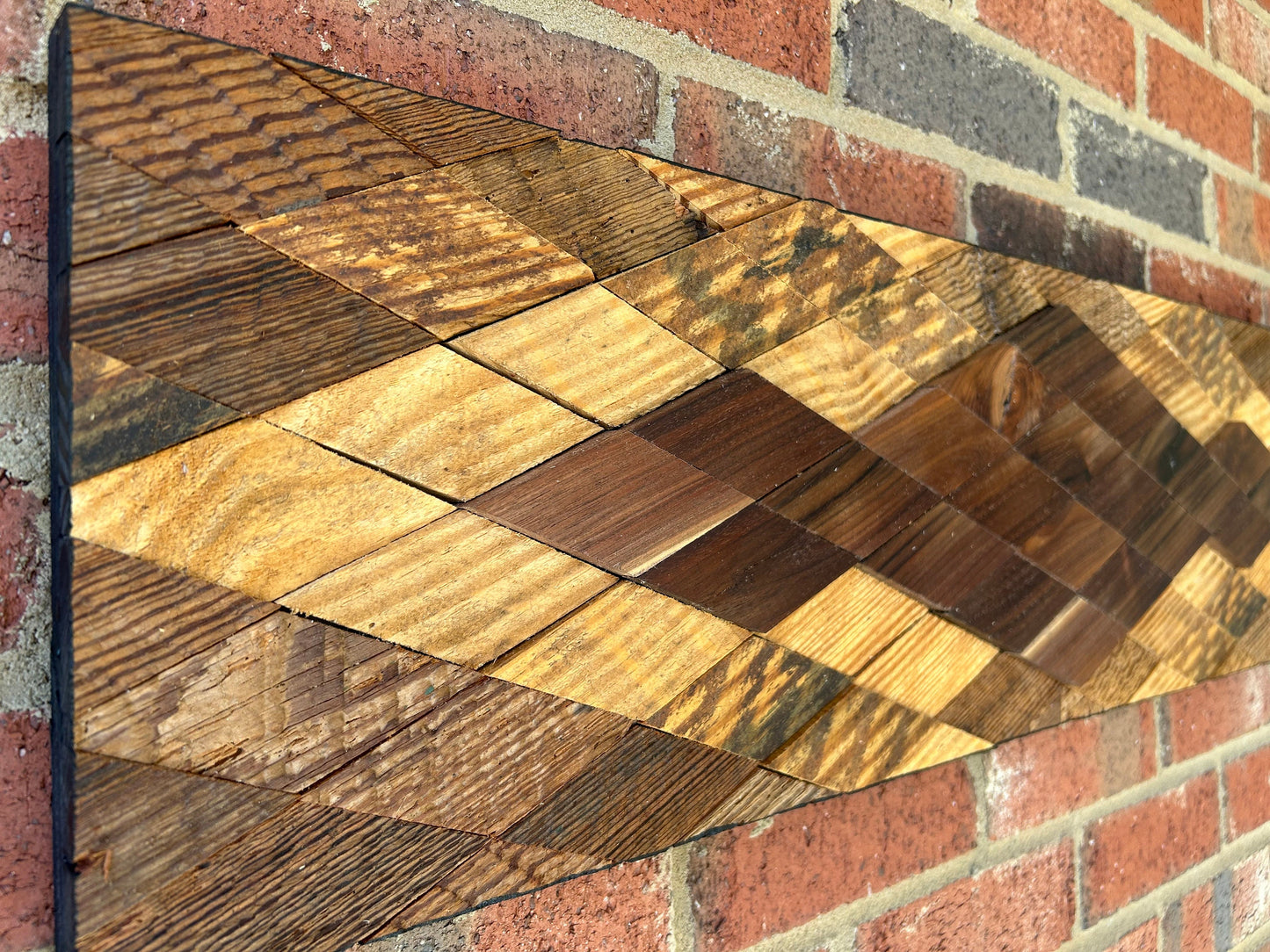 Geometric diamond design with all reclaimed materials- barn wood